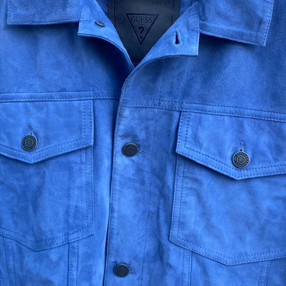 GUESS Suede Trucker Jacket - Medium - Blue